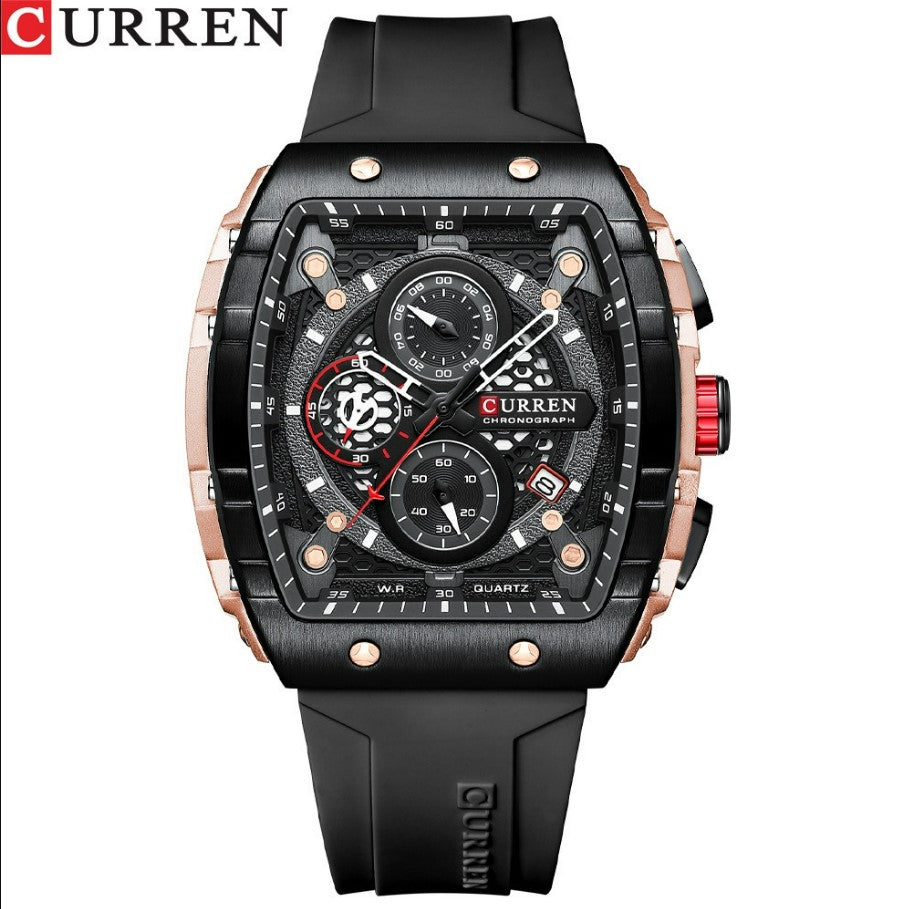 CURREN 8442 Men's Waterproof Six Needle Quartz  Multifunctional Watch Men's Watch - Black_0