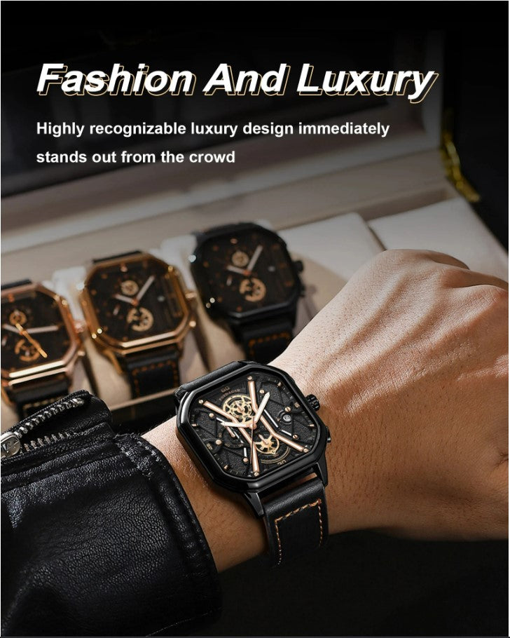 POEDAGAR Luxury Wristwatches Chronograph Leather Quartz Men's Watches - Silver_1